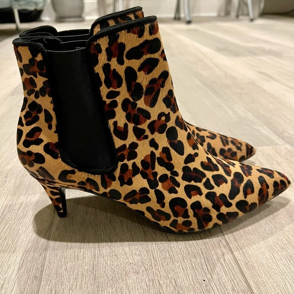 Zara Leopard Print Pointed Toe Chelsea Ankle Booties EU 36 / US 6 Leather